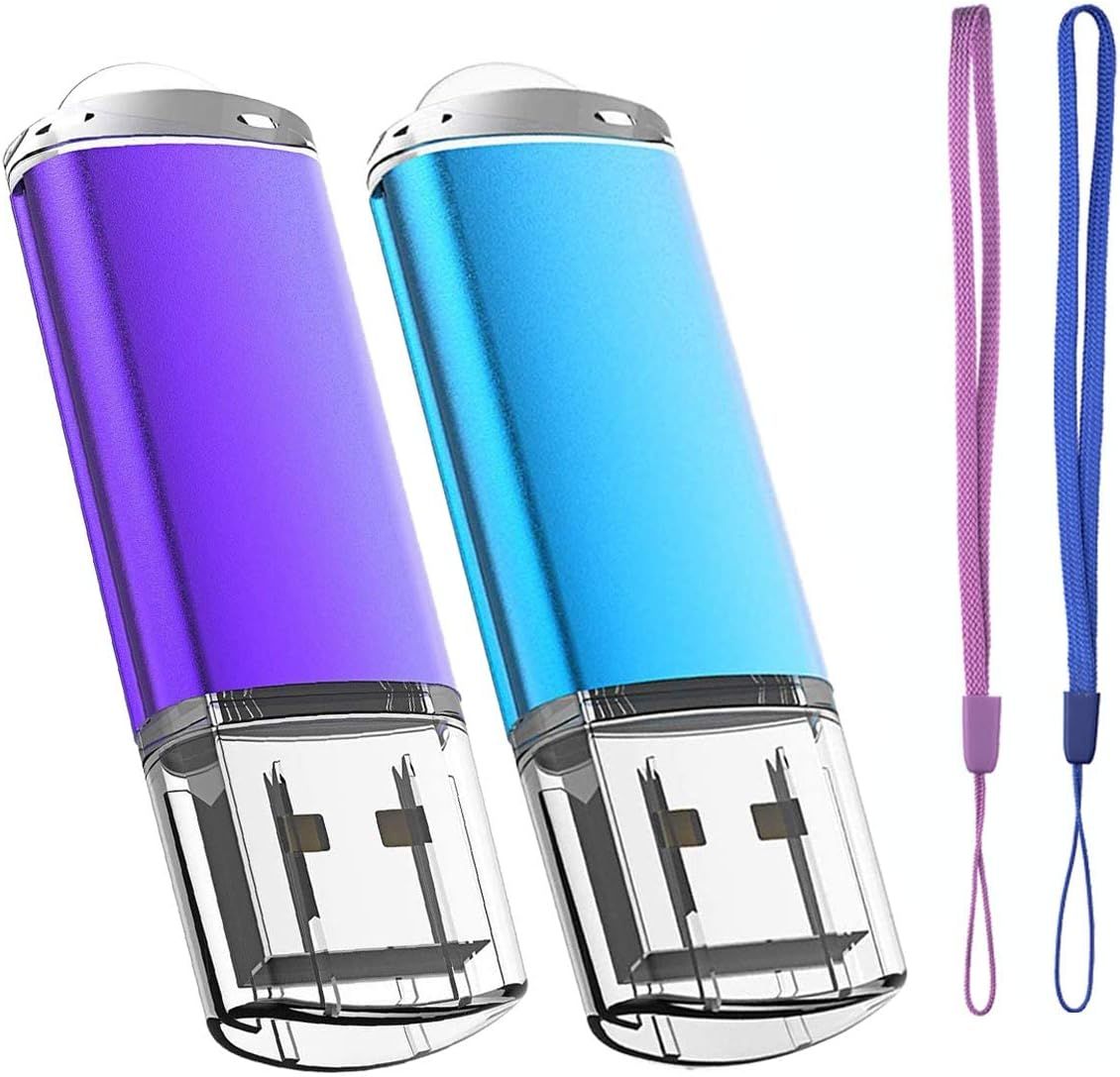 USB Flash Drive 8GB, 2.0 High-Speed Memory Stick with Cables, Set of 2, Blue/Purple
