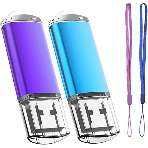 USB Flash Drive 8GB, 2.0 High-Speed Memory Stick with Cables, Set of 2, Blue/Purple