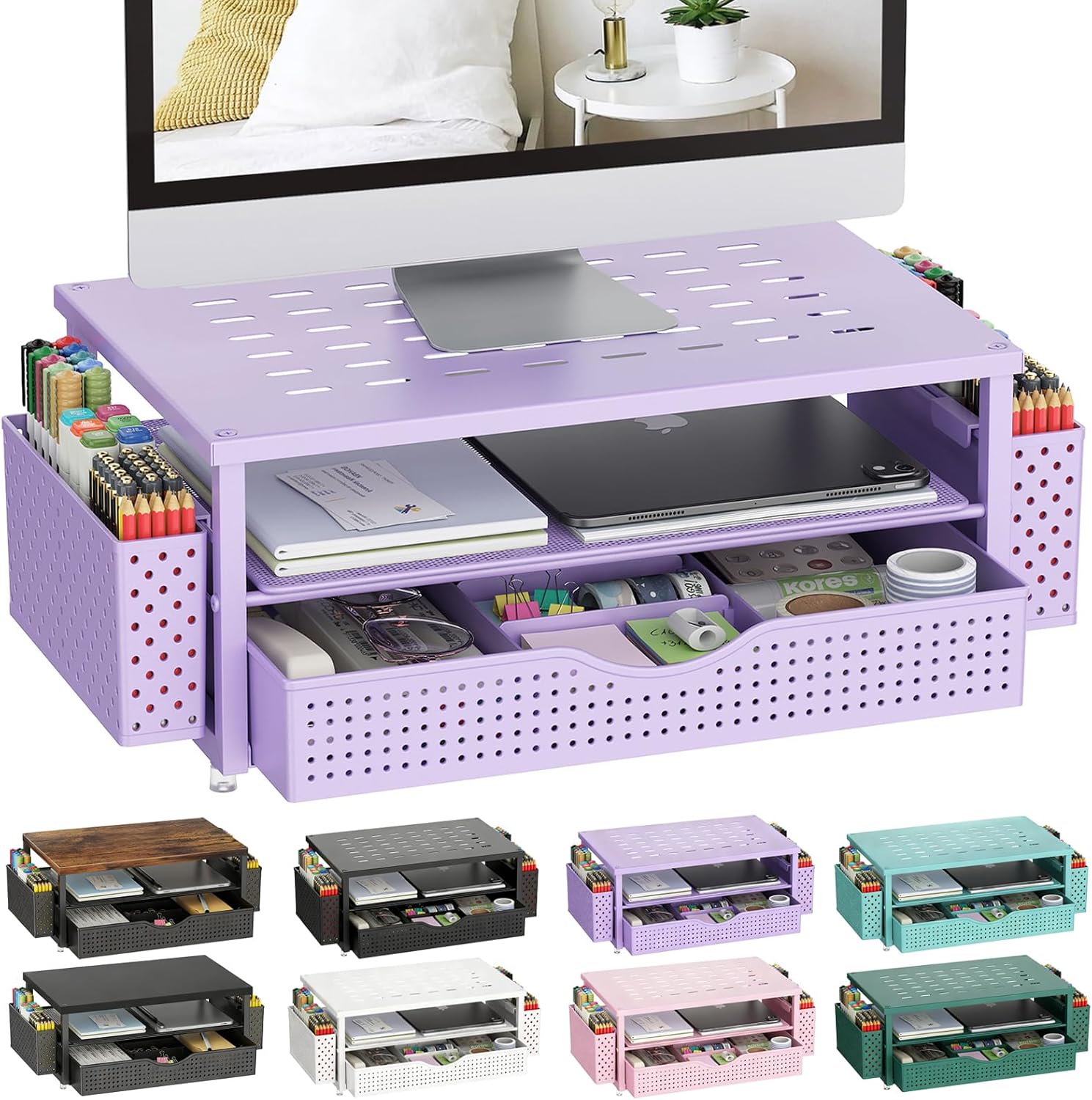 Gianotter SUBZONAL Monitor Stand with Drawer and 2 Pen Holders - Violet