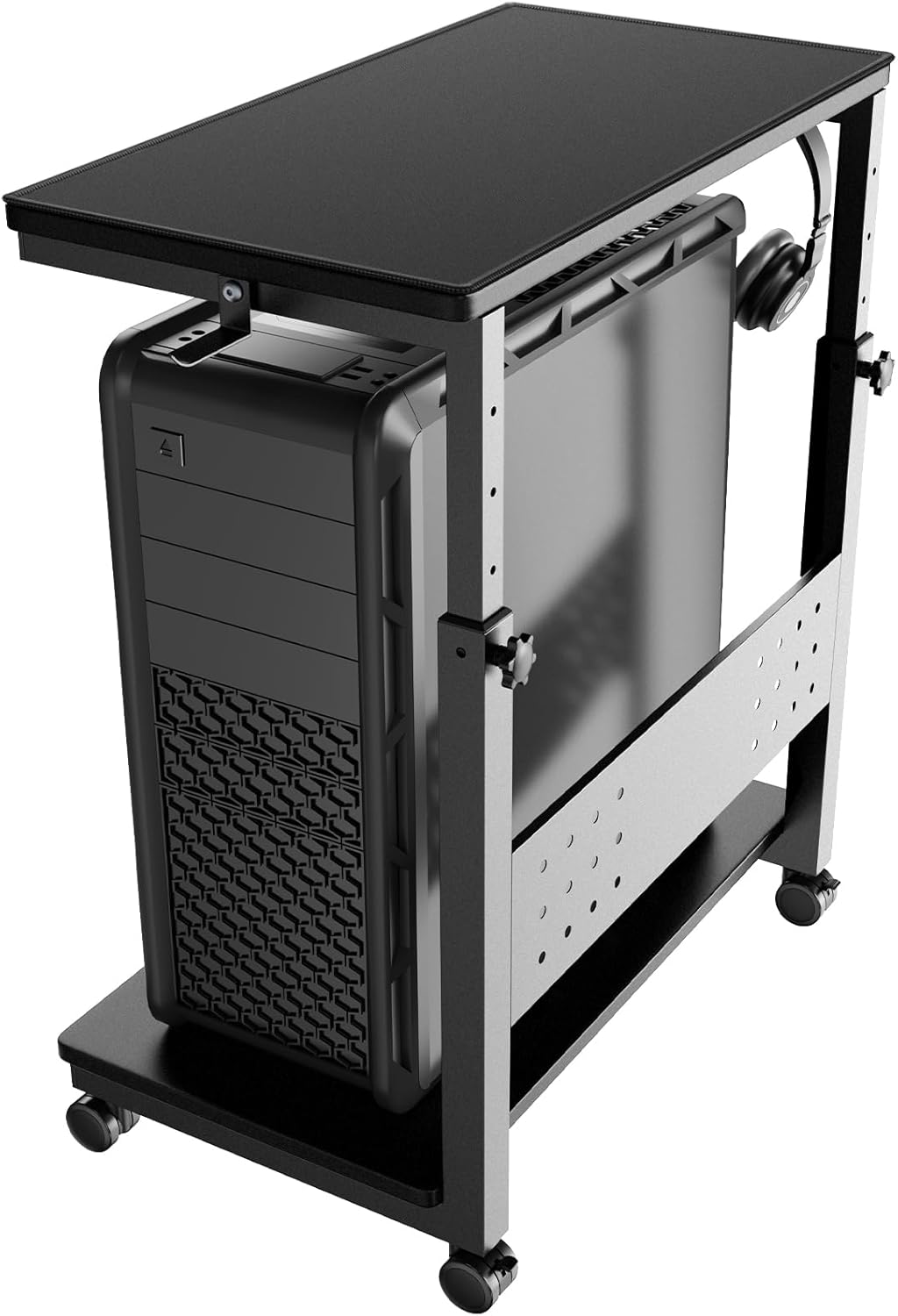 PUTORSEN Adjustable Computer Tower Stand with 2 Levels, Black
