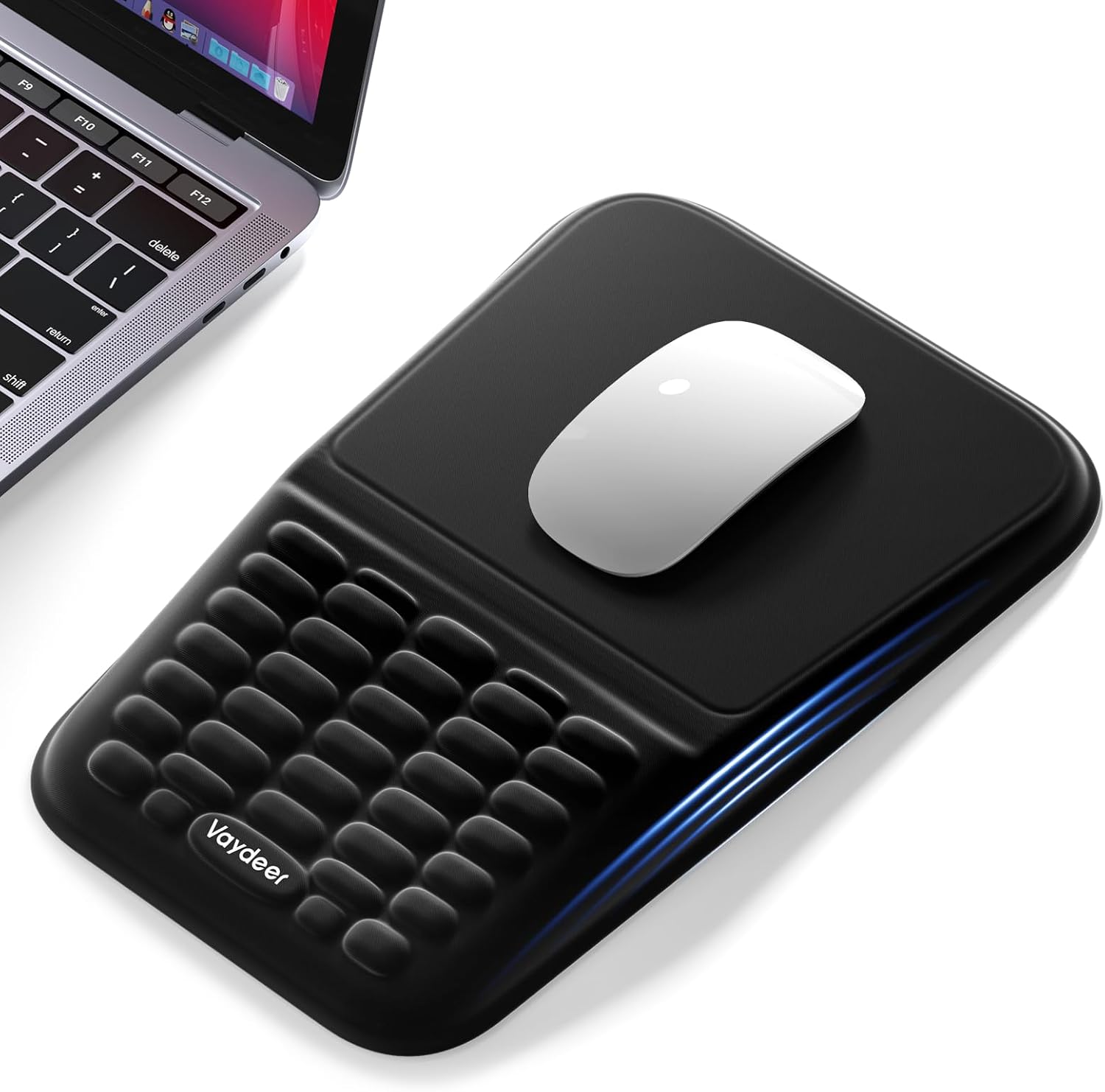 Ergonomic Mouse Pad with Massage Rest - 8° Inclination, 35 3D Massage Points, Lycra Surface, Silicone Anti-Slip Base, Large Size 30x20cm, For Office and Gaming