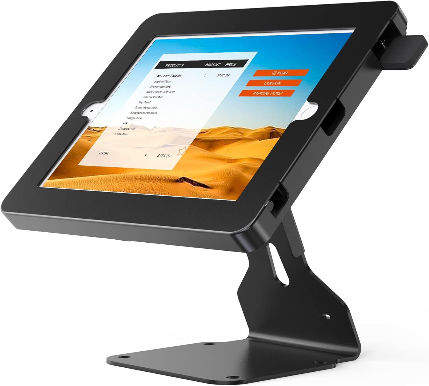 SYNERGIA SERENITE iPad Stand with Lock for Tabletop, Metal Flip Swivel Mount for iPad 7th, 8th, 9th Generation