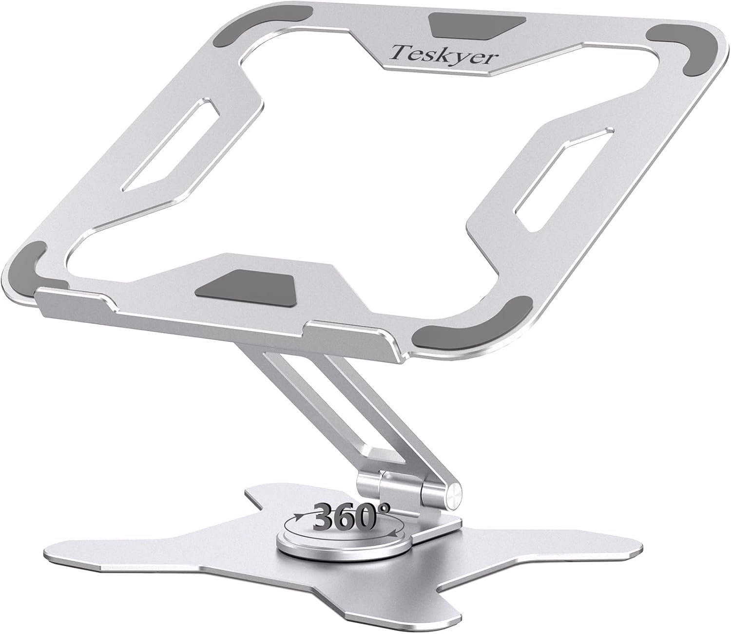 Soporte giratorio para portátil de 360 grados, soporte de escritorio ajustable con almohadillas antideslizantes, compatible con tabletas y portátiles de 9 a 14 pulgadas, plateado