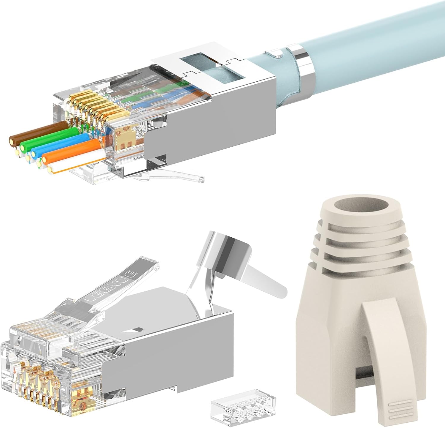 Conector RJ45 Pasatravés SYNERGIA SERENITE (lote de 10), dorado RJ45 Cat7/Cat6A, 10 Gigabit/s, 600 MHz, toma para cable blindado con bloqueo en twist y protección anti-torsión