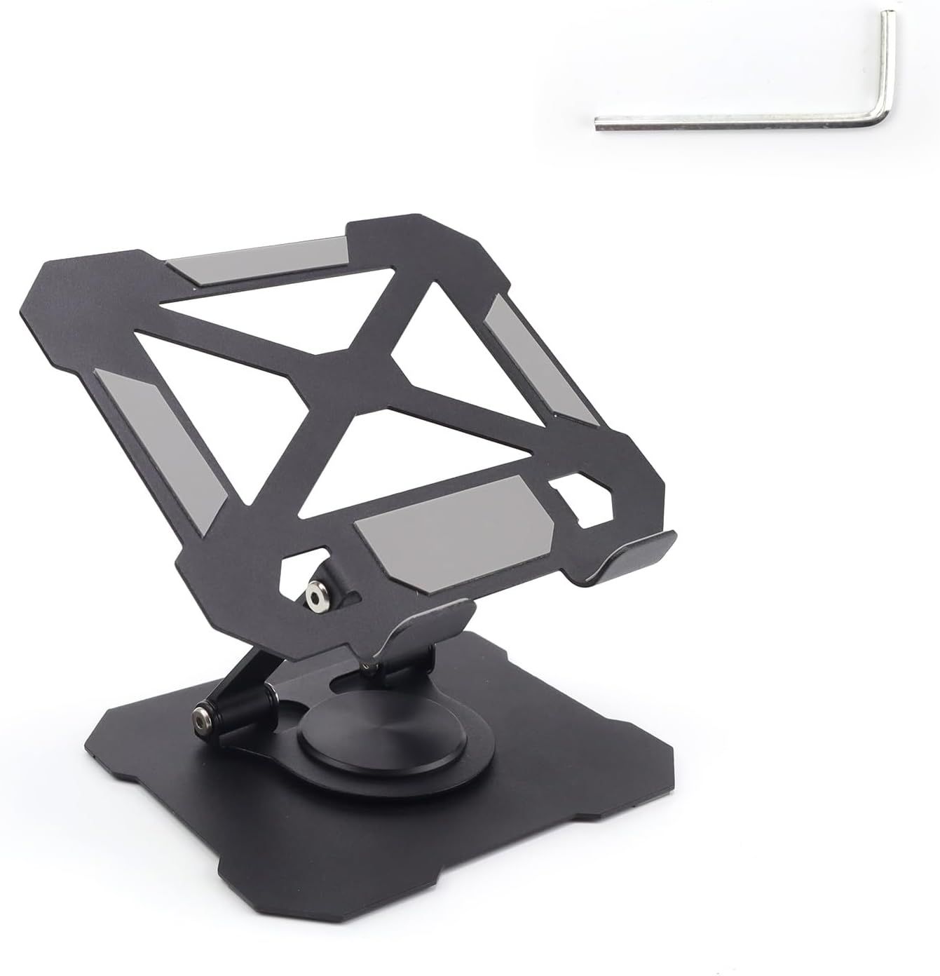 Tablet Rotating Stand, 360° Swivel Desk Mount, Black, Foldable Phone Holder for Desk, Ventilation Channel, with Hexagonal Key, for Office, Entertainment, and Study