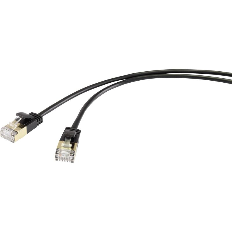 Renkforce RF-4538186 RJ45 Network Cable, Cat 8.1 Patch Cable 0.50m F/FTP Black Ultra Thin