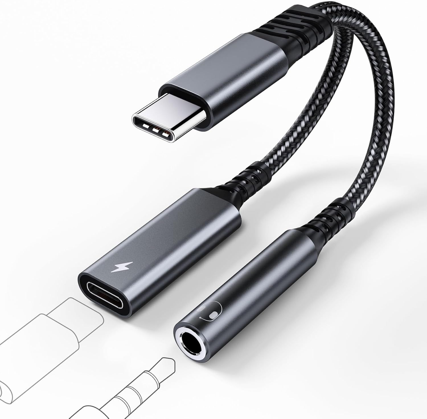 Adaptateur audio USB-C vers 3,5 mm avec charge rapide, chargeur 2 en 1 Type C PD 60 W
