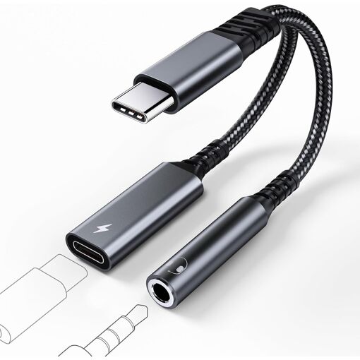 Adaptateur audio USB-C vers 3,5 mm avec charge rapide, chargeur 2 en 1 Type C PD 60 W