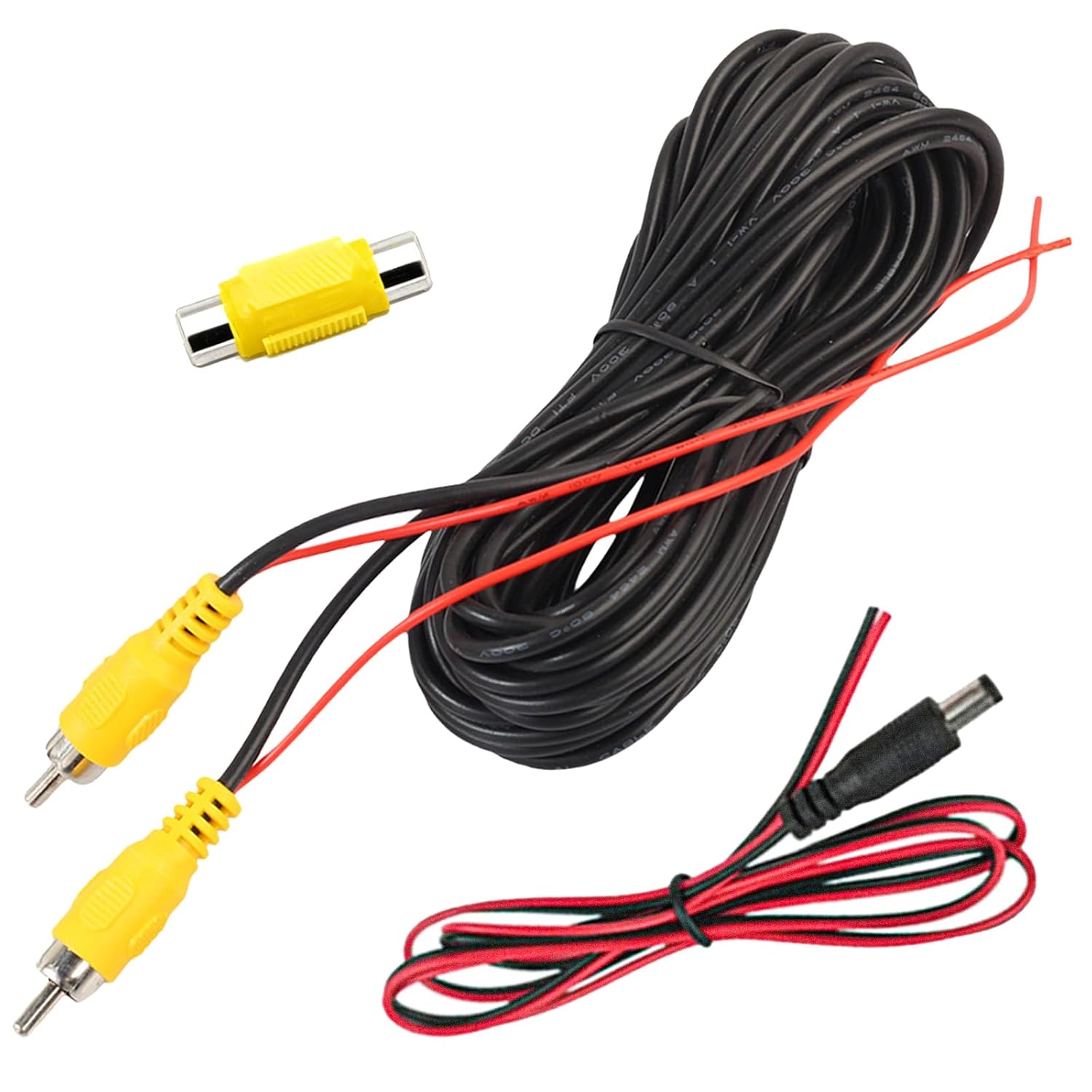 MEVRONISSHOP 3-Piece RCA Cable, 6M Video Cable for Rear Camera - Double Shielded AV Cable with RCA Plug - Includes 1M DC 5.5x2.1 Power Cable and Yellow RCA Connector