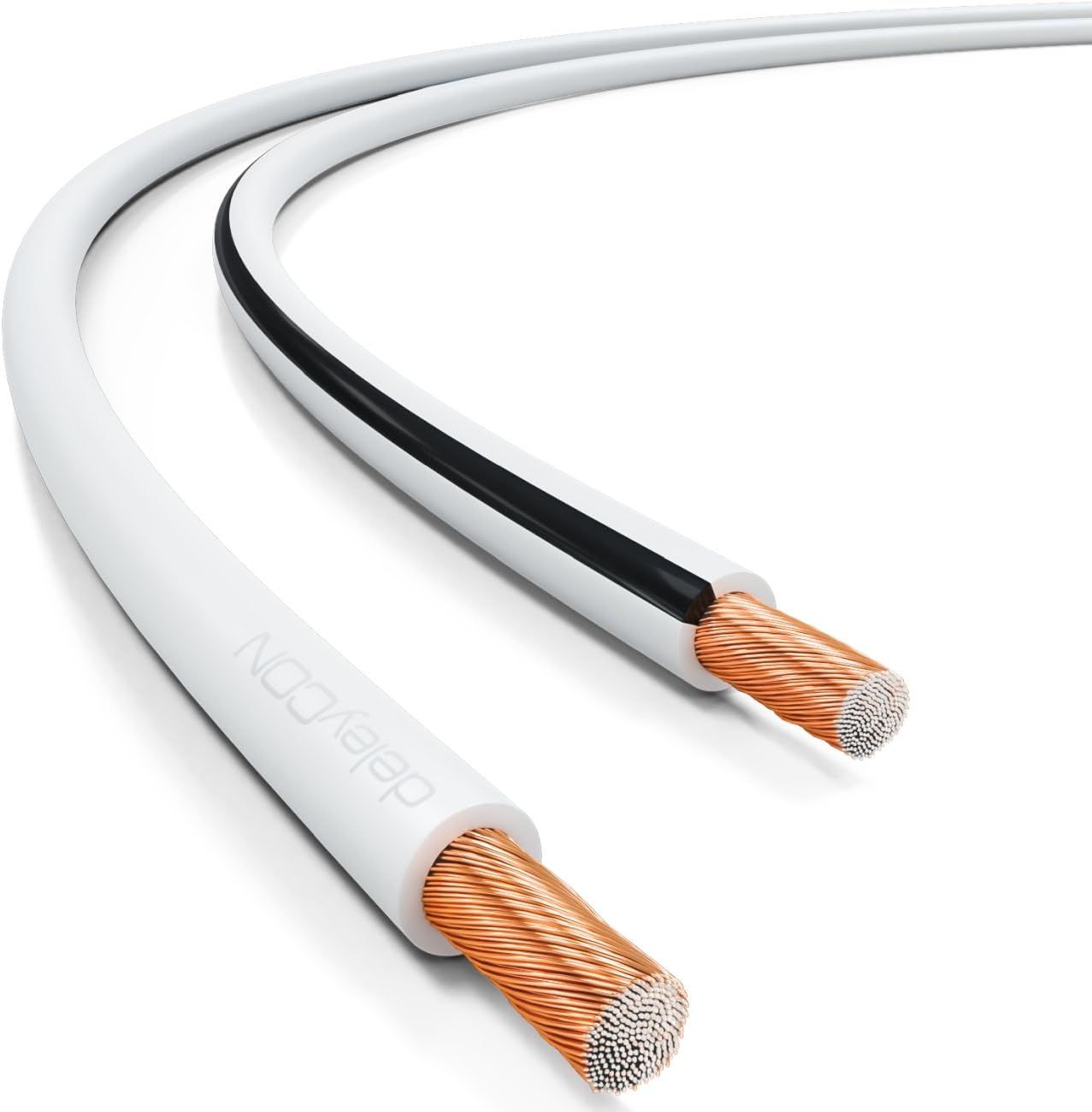 Cable para altavoces deleyCON 50m, 2x1.5mm² con núcleos de cobre recubiertos de aluminio, marca de polaridad, blanco