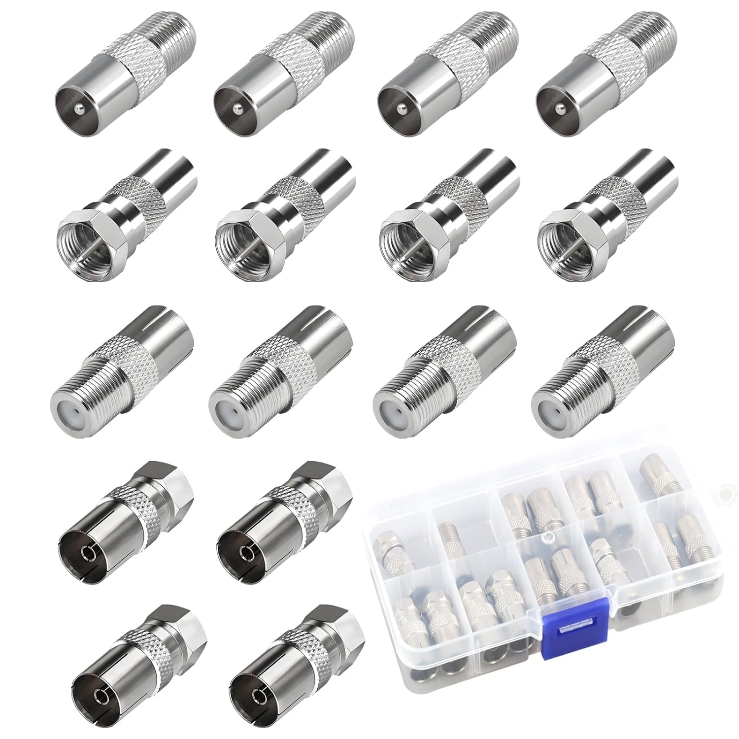 16-Piece Coaxial Antenna Couplers - Type F Connectors