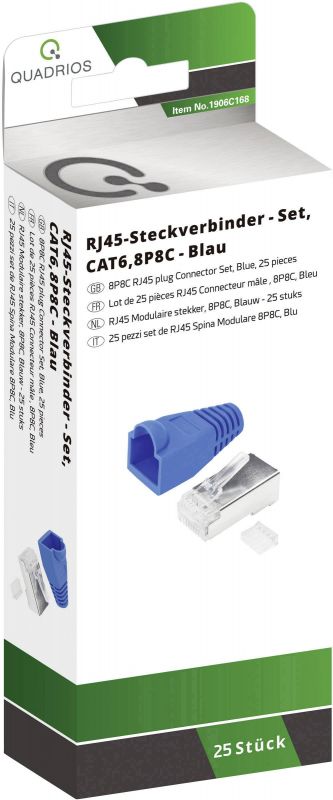 Quadrios CAT6 RJ-45 Connector Set, Blue, 8P8C, 25 Pack (1906C168)