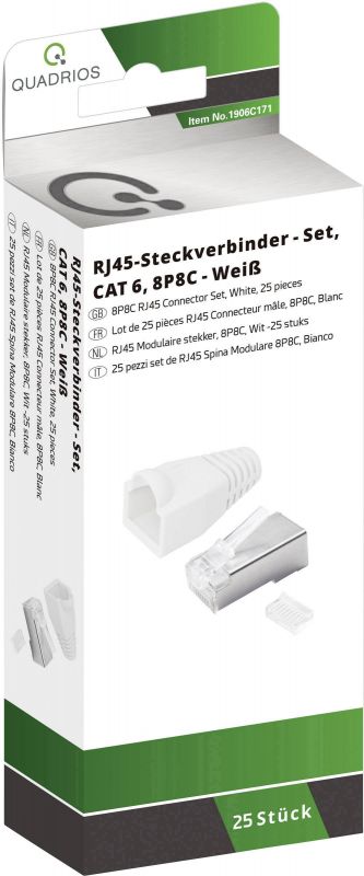 Quadrios RJ-45 Connector Set (CAT 6, White, 25 Pack)