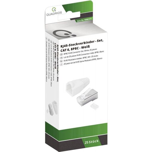 Quadrios RJ-45 Connector Set (CAT 6, White, 25 Pack)