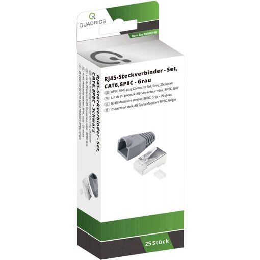 Quadrios RJ-45 Connector Set - CAT 6, 8P8C, Straight, Gray, 25 Pack (1906C166)