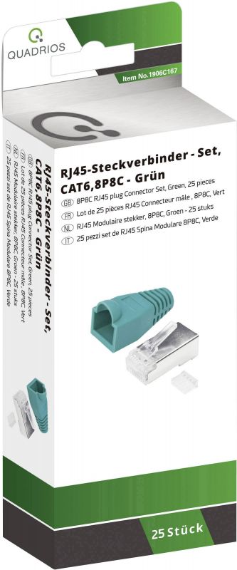 Quadrios RJ-45 Cat6 Connector Set (1906C167) - 8P8C, Straight, Green, 25 Pack