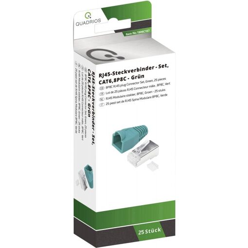 Quadrios RJ-45 Cat6 Connector Set (1906C167) - 8P8C, Straight, Green, 25 Pack