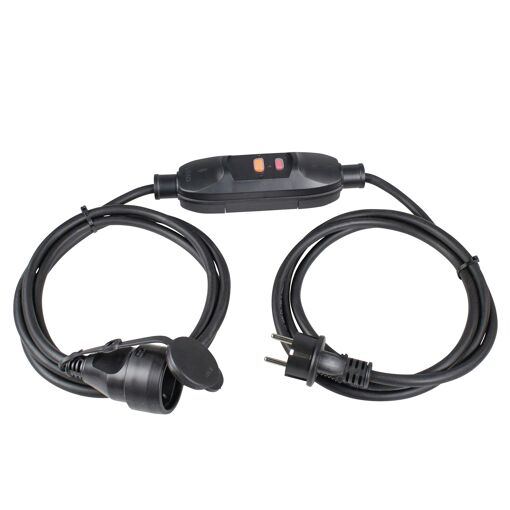 AS Schwabe Power Extension Cable, 1.5m Black with FI Protection Switch