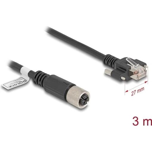 Cable de red Delock - Conector M12 de 8 pines a RJ-45 - 3 m, Cat 6a, Negro