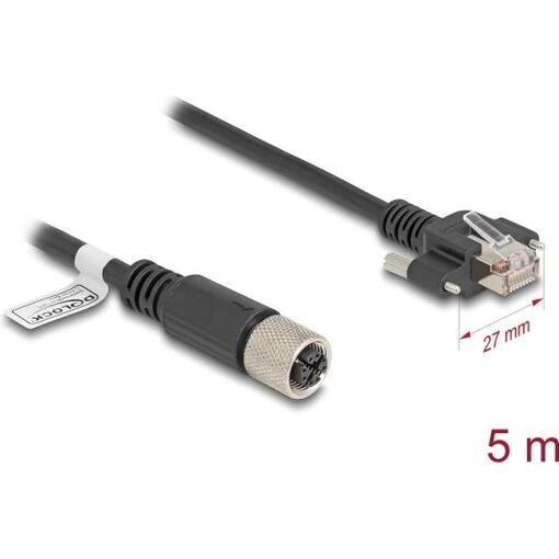 Cable de red Delock de 8 pines M12-X a RJ-45, 5 m, Negro