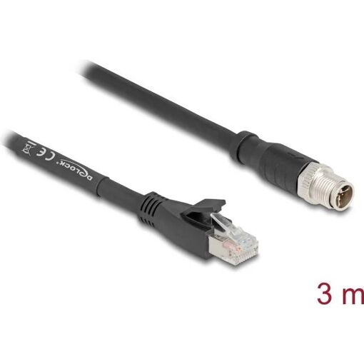 Cable flexible Delock M12 codificado X de 8 pines a RJ45 Cat.5e S/FTP, 3 m, negro (80580)