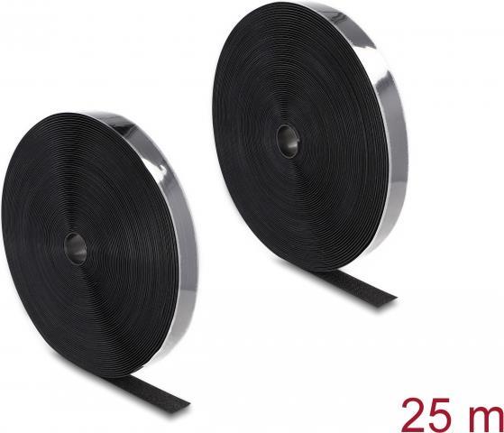 Delock Heavy-Duty Self-Adhesive Velcro Tape - 25m - Black