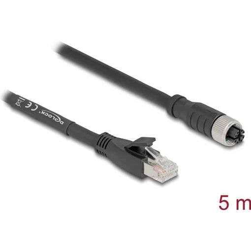 Cable de red Delock - Conector M12-X de 8 pines a RJ-45 - 5 m, Negro
