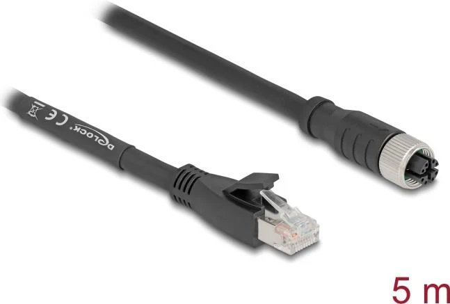 Câble réseau Delock - 8 broches M12-X vers RJ-45 - 5 m, Noir