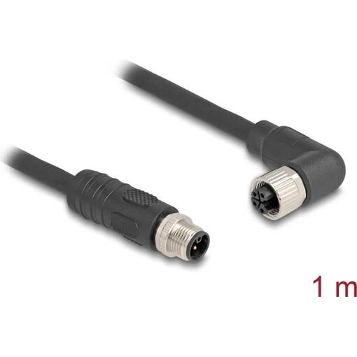 Delock M12 Sensor Cable, 4-Pin, 1m, Black