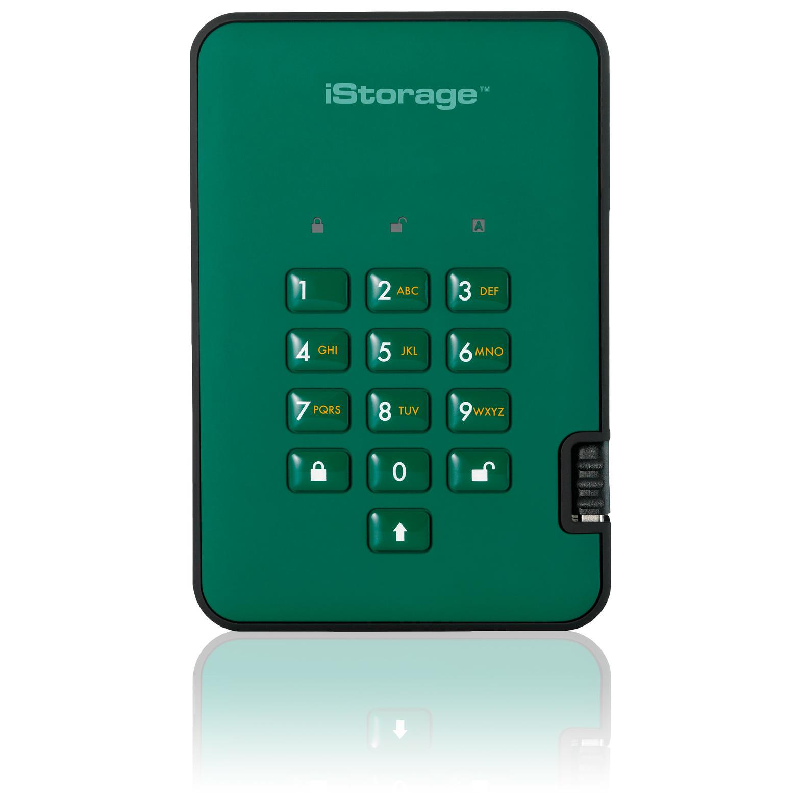 iStorage diskAshur² - SSD cifrado de 2 TB - Disco duro externo portátil - USB 3.1 - Estándar FIPS 197, cifrado AES-XTS de 256 bits - Verde inglés - Cumple con TAA