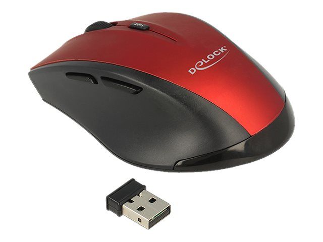 Delock Wireless Ergonomic Mouse for Right-Handed Users, 5 Buttons, 2.4GHz, USB Receiver, Black/Red