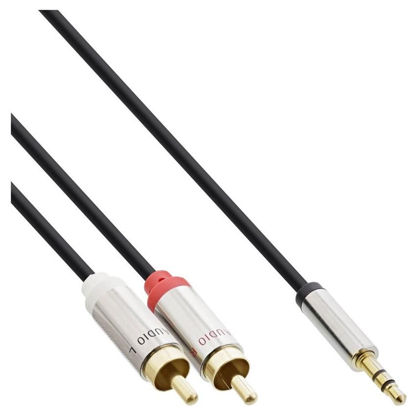 INTOS ELECTRONIC Audio Cable - 2 RCA Male to Mini Stereo 3.5mm Male - 3m - Shielded - Black