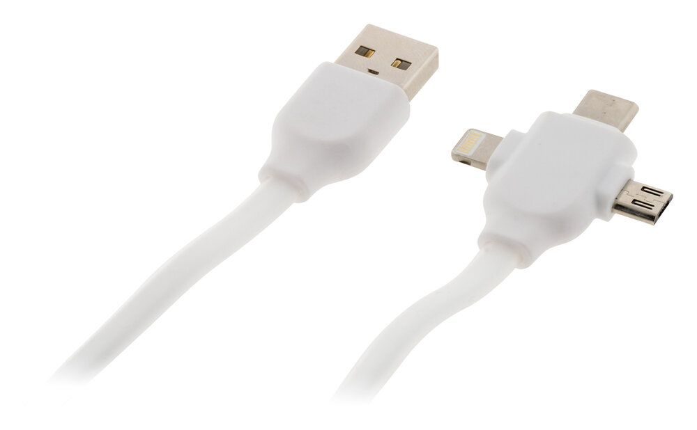 Cable USB universal Zenitec con tres puertos: USB-C, Micro USB y Lightning