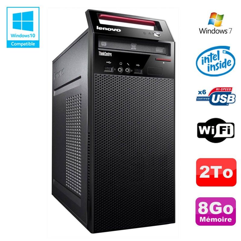 Ordinateur de bureau Lenovo ThinkCentre E71 - Processeur Intel Pentium G630, 8 Go de RAM, 2 To HDD, Graveur DVD, WiFi, Windows 7