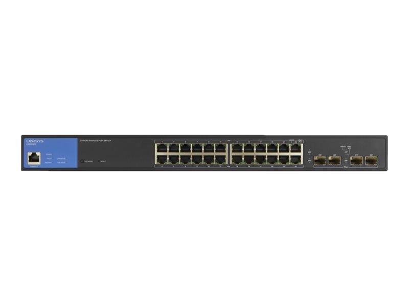 Linksys LGS328PC - Managed Switch - 24x10/100/1000 (PoE+) + 4x Gigabit SFP Uplink - Rack-Mountable - 250W PoE+ - TAA Compliant