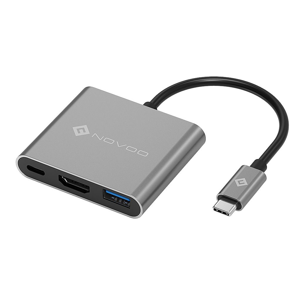 Novoo Hub Portable USB-C, 3-Port Type-C to HDMI 4K/30Hz, USB 3.0, Power Delivery 3.0 60W