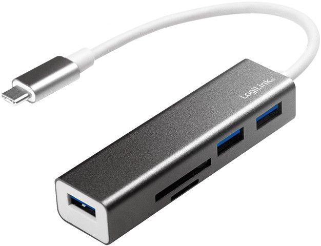 Logilink USB-C 3.0 Hub, 3 Ports, SD/TF Card Reader - Grey