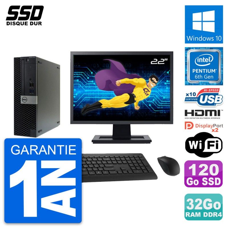 Dell OptiPlex 5050 SFF Desktop Computer, 22" Screen, Pentium G4400, 32GB RAM, 120GB SSD, HDMI