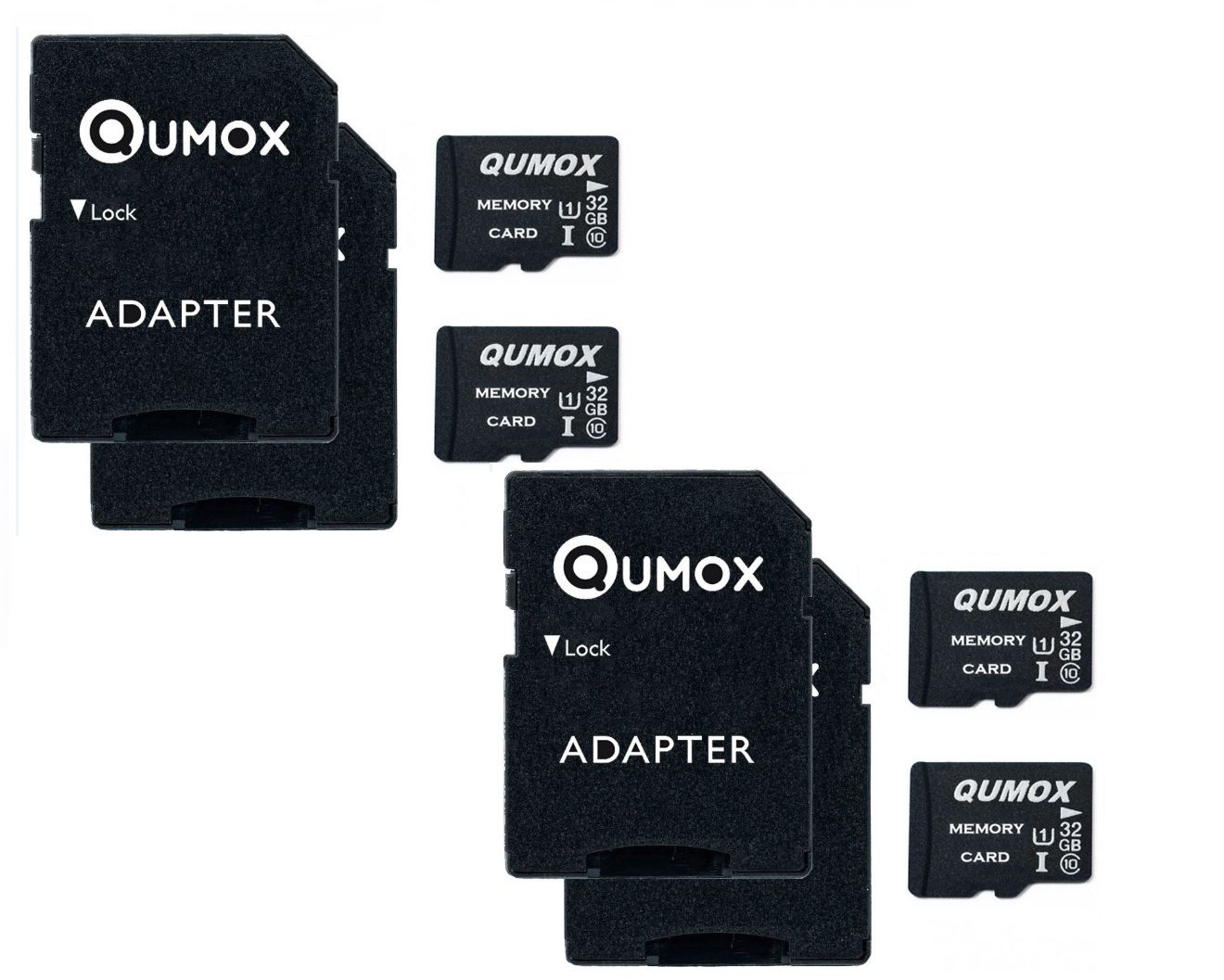 Kit de 4 tarjetas microSD QUMOX - 32GB, clase 10 UHS-I, lectura 70 MB/s, escritura 15 MB/s