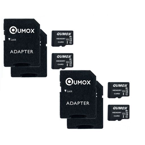 QUMOX 4-Pack Micro SD Card - 32GB, Class 10 UHS-I, 70MB/s Read, 15MB/s Write
