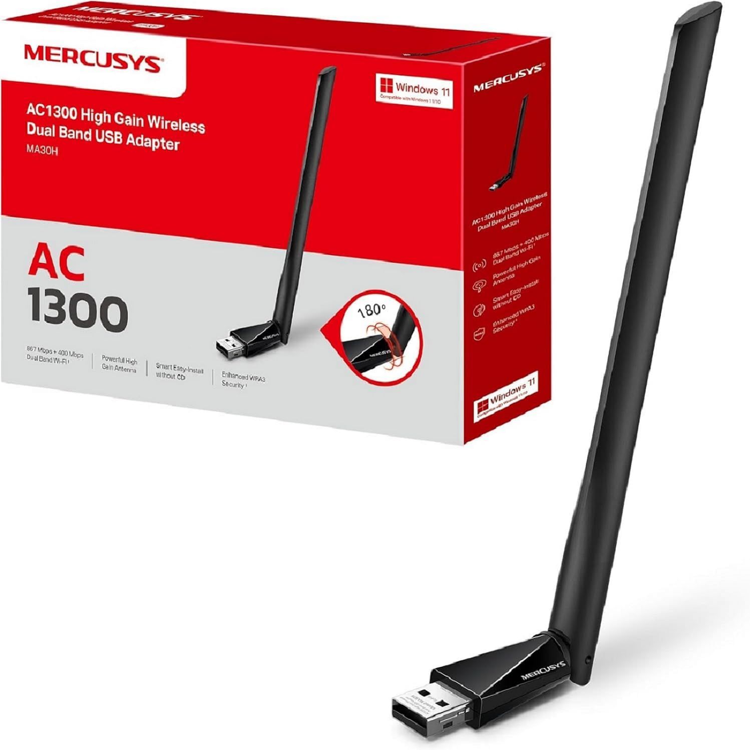 Adaptador Wi-Fi Twinsim Ma30H AC1300Mbps, adaptador USB con antenas de alto rendimiento, banda doble, MU-MIMO, plug and play, compatible con Windows 11/10/8.1/7