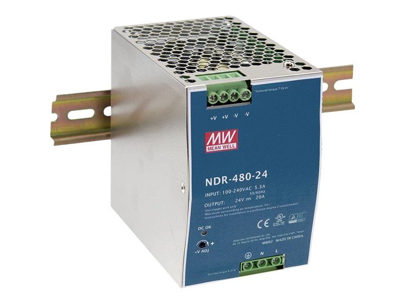 Mean Well NDR-480 Series Power Supply - 480W, DIN Rail Mountable, 115/230V AC