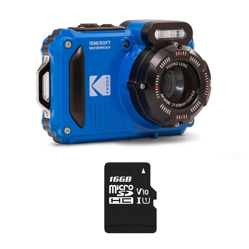 Paquete Kodak Pixpro WPZ2 + Tarjeta SD de 16GB - 16MP, Resistente al agua hasta 15m, Anti-choque, Video 720p, Pantalla LCD 2.7'', Batería Li-ion - Azul