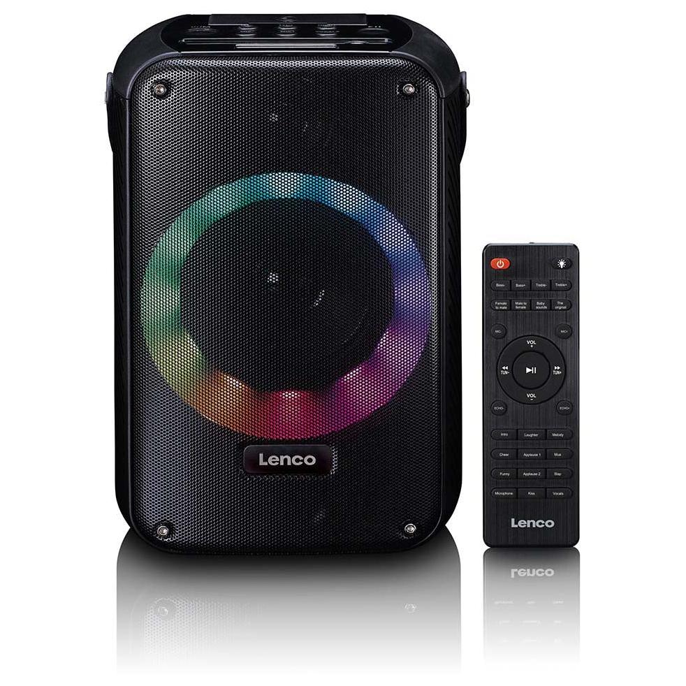 Lenco BTC-060BK - Wireless Karaoke Kit with Bluetooth, Rechargeable Battery, Wireless Microphone and LED Disco Lighting - Black