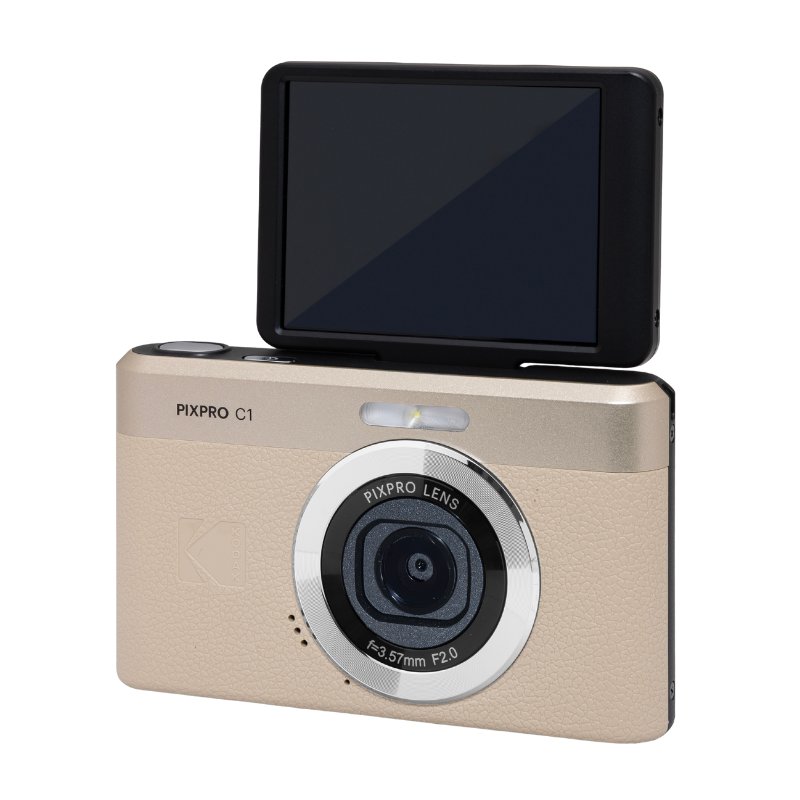 Kodak Pixpro C1 - Compact Digital Camera, 13MP BSI CMOS Sensor, 4x Digital Zoom, 2.8" Tilt Screen, Full HD 1080p Video, LED Flash - Tan