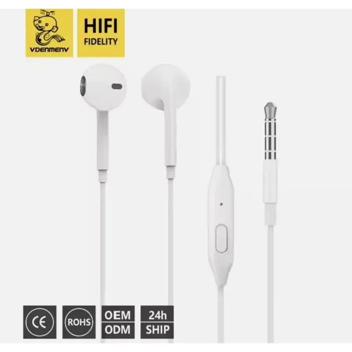 DENMEN DR01 Wired Earbuds - In-Ear Headphones - Integrated Microphone - Authentic Basses