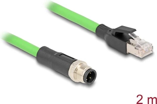 Delock M12 to RJ-45 Network Cable, 2m, Green