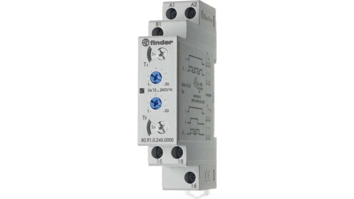 Finder Asymmetrical Timer Relay 1W, 12-240VAC/DC, 16A