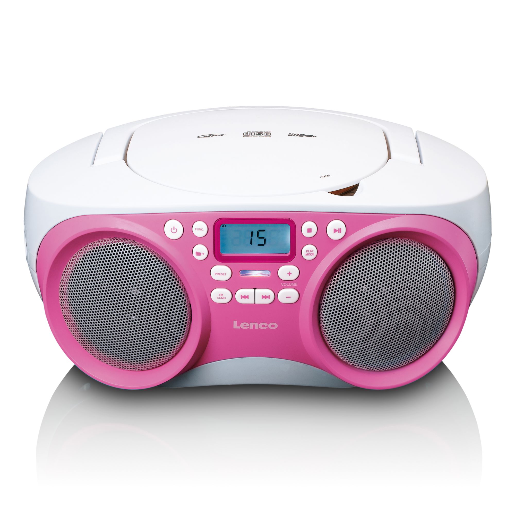 Lenco SCD-301PK Portable Radio/CD Player, White-Pink