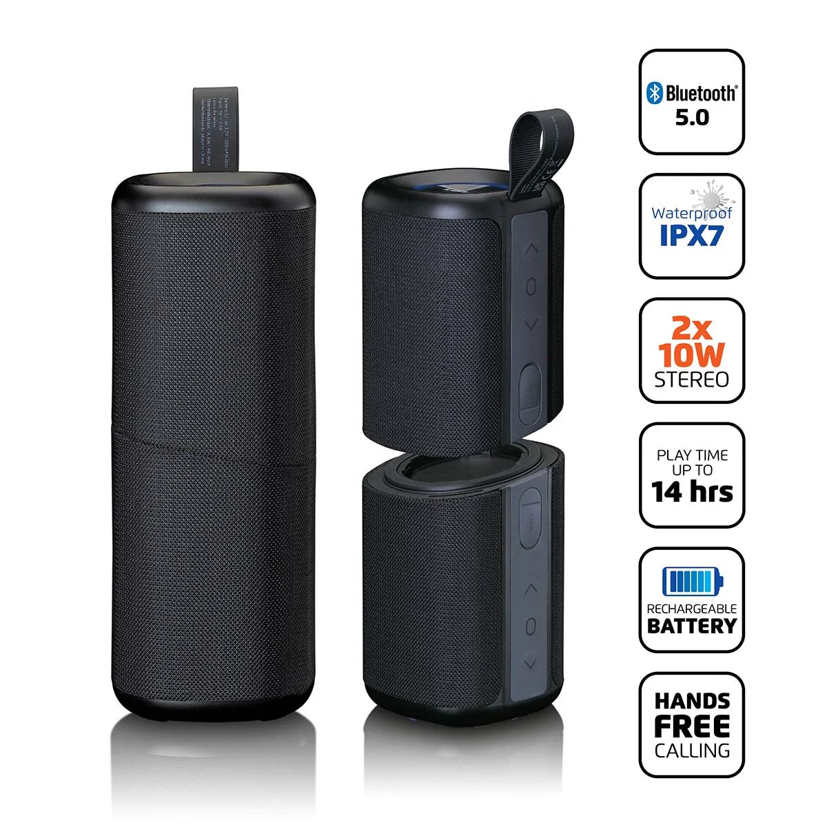 Lenco BTP-400BK - 2-in-1 Bluetooth Speaker - Waterproof (IPX7), Black